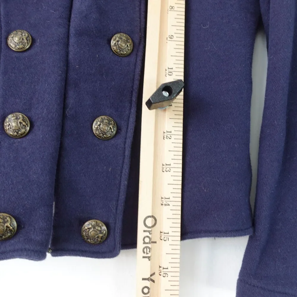 POLO‎ Ralph Lauren Girls Military Jacket 6 Navy Blue Crop Cotton Bronze Button